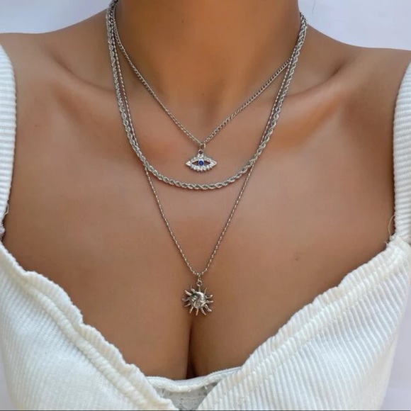 2/$10 NEW! Sun Charm Multilayer Necklace Boho Hamsa Spiritual - Picture 4 of 9